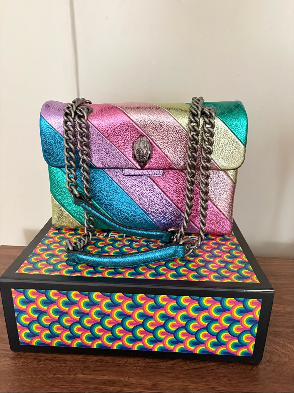 Kurt Geiger Pastel Multicolor Quilted Chain Shoulder Bag